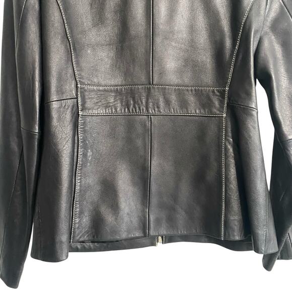 Michael Kors Full Zip Short 100% Leather Black Moto Jacket Women’s Size Large - Picture 10 of 11
